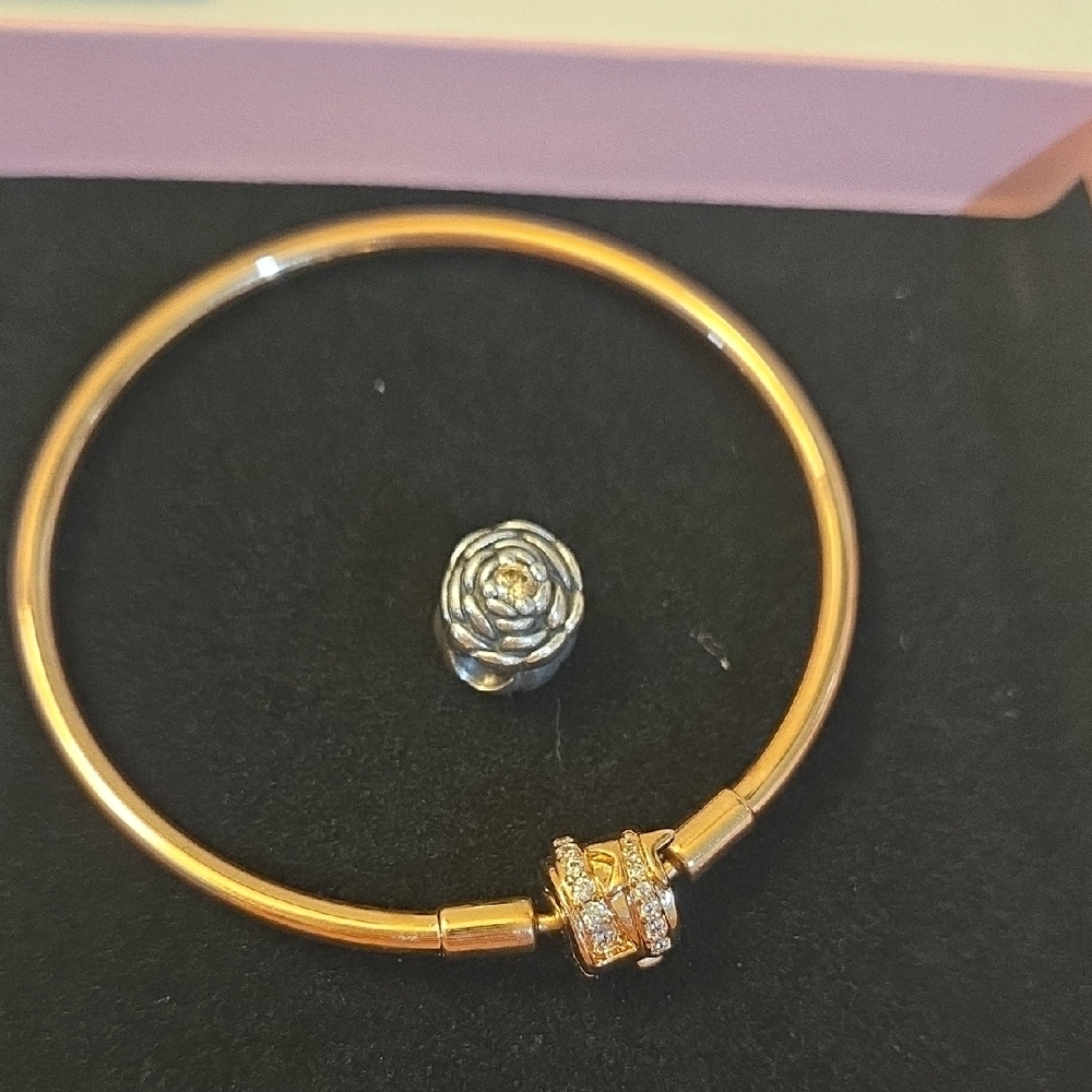 Pandora RoseGold Bracelet with Silver Rose Charm